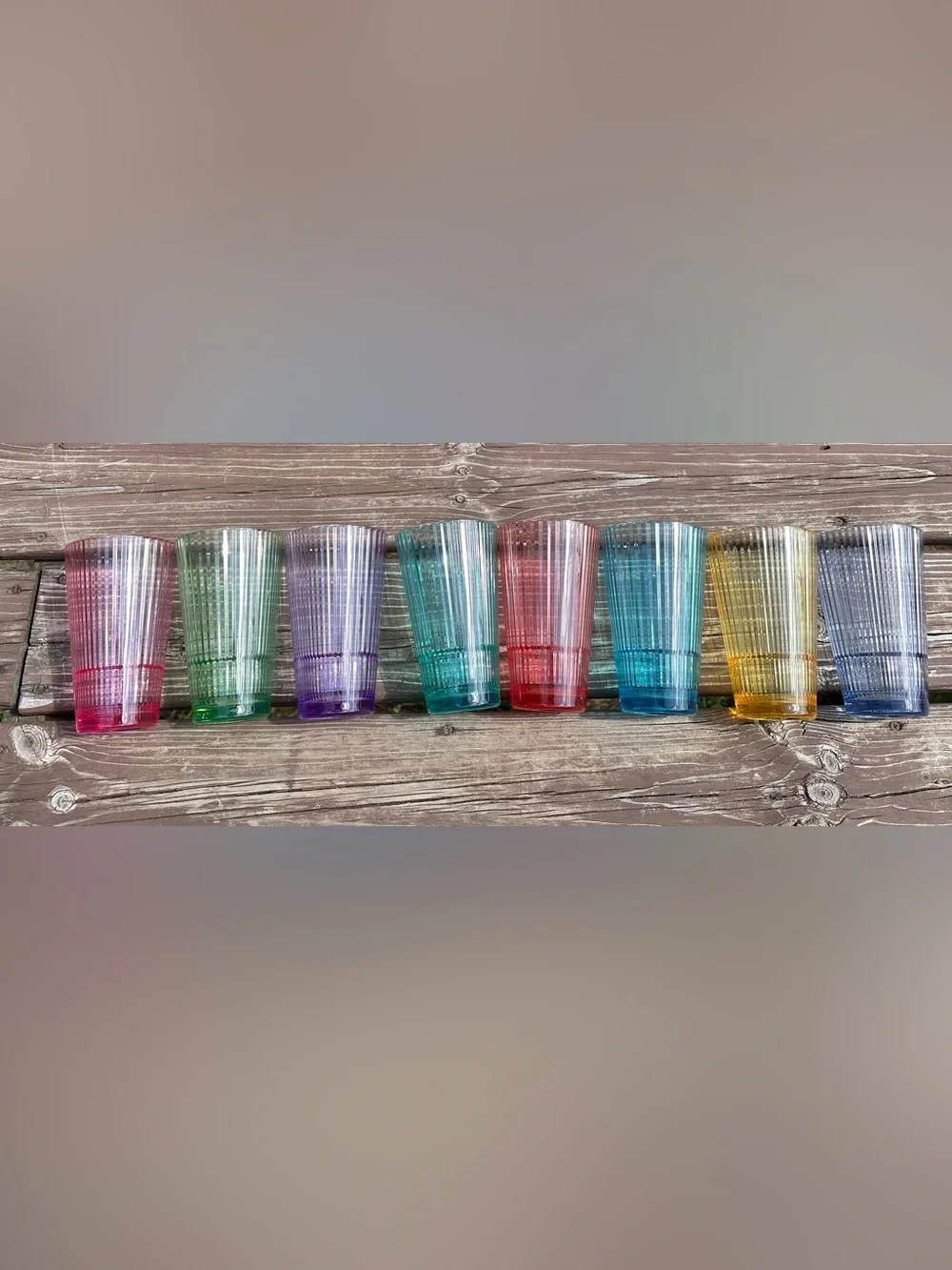 Set of 8 Colorful Ribbed Acrylic Tumblers